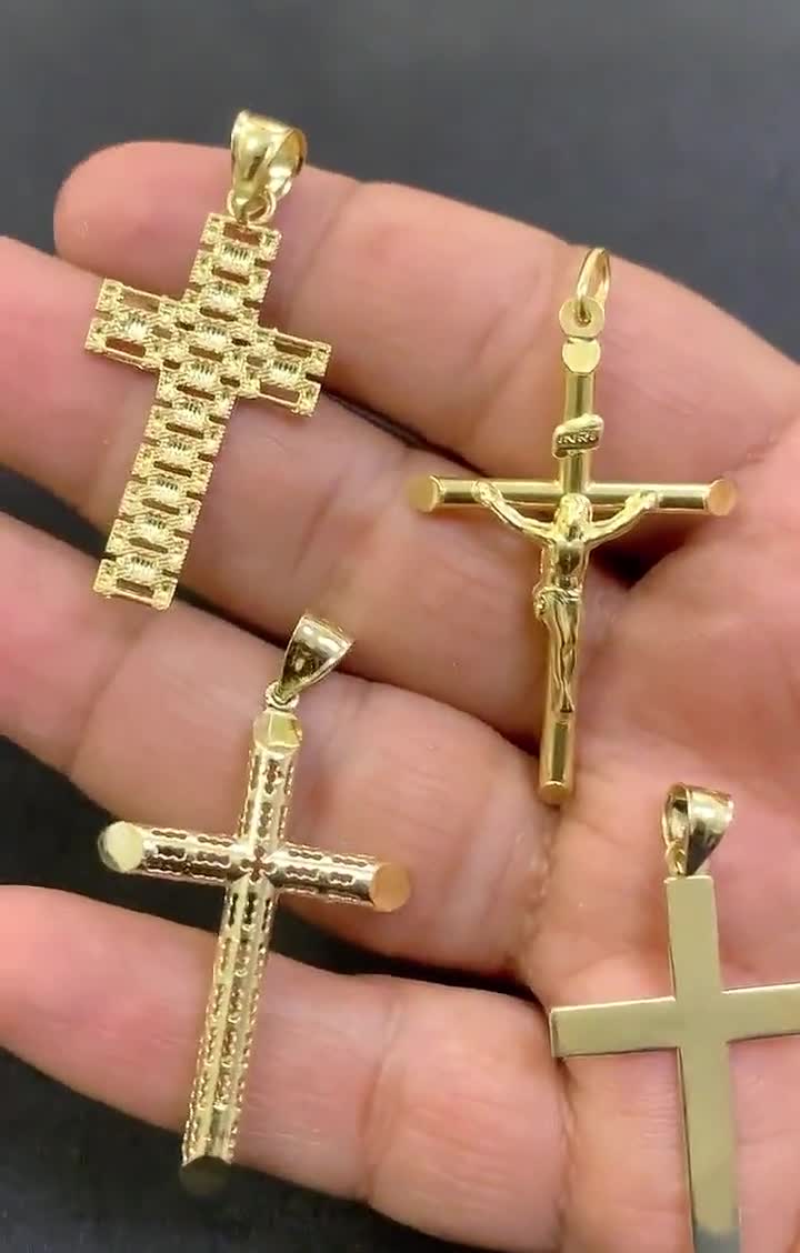 3 3/4 "Diamond-Cut Jesus Kreuz Kruzifix Anhänger Real Solid 10K Gelbgold - Schweiz
