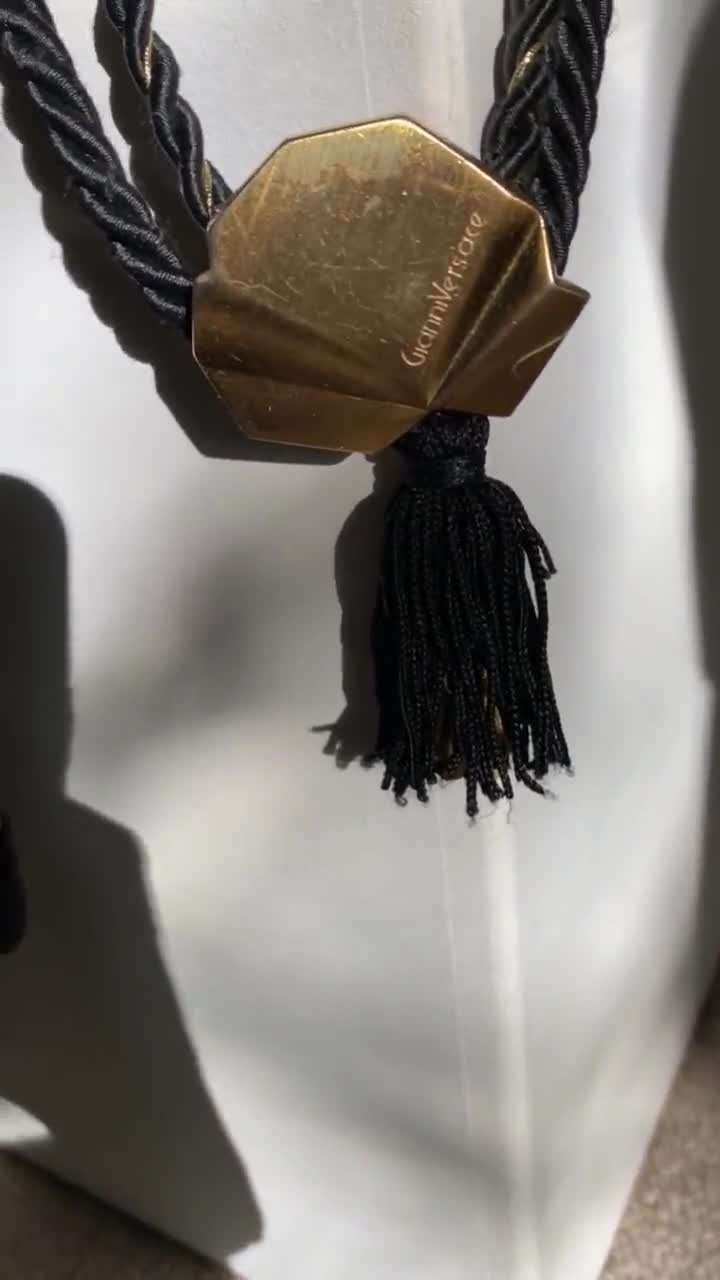 Rare Vintage Gianni Versace Tassel Belt black and gold shell robe 80s 90s video poster