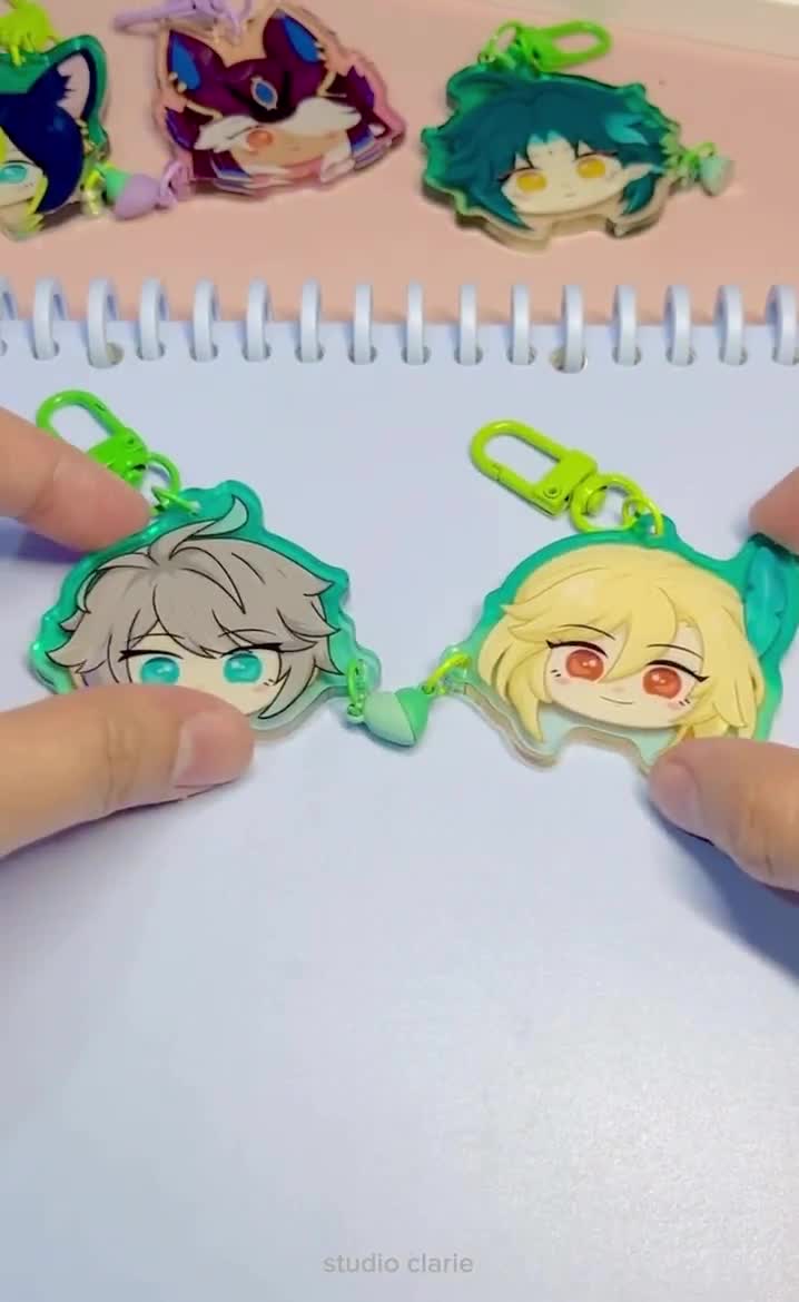 Genshin Impact Heart Link Charm, Acrylic Keychain, Couple Best