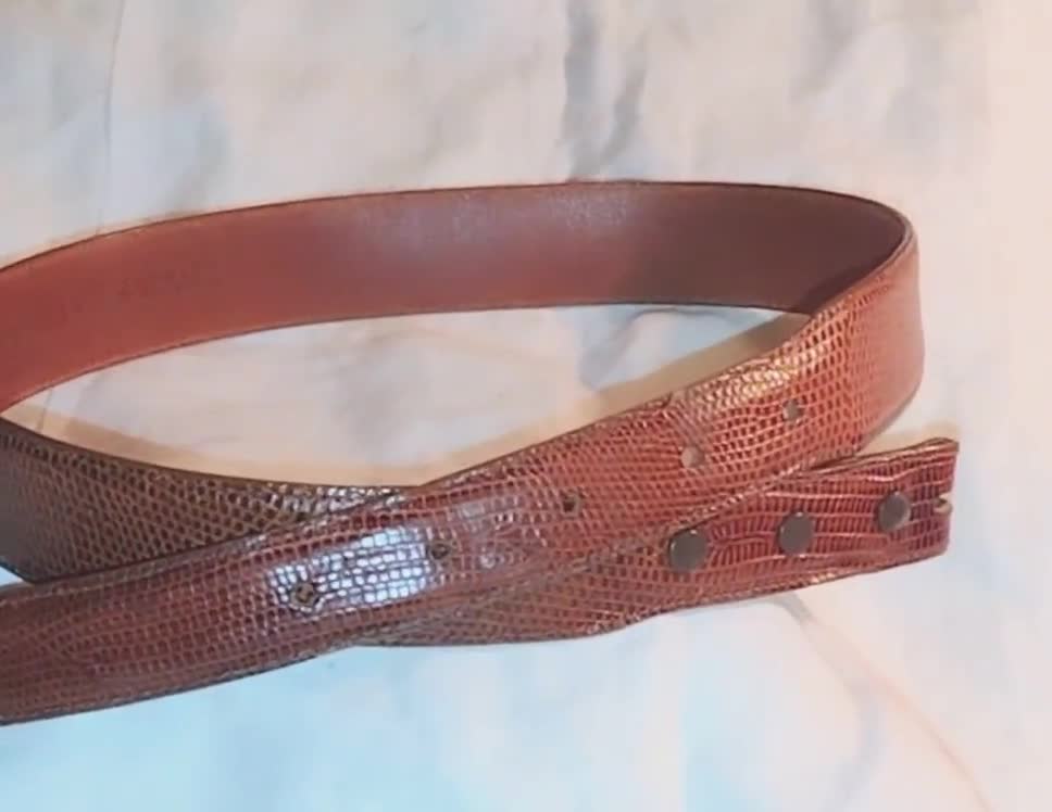 Women's Alexander Lizard Belt, Brown 28 Sm 1 1\8" W. Handcrafted, Superb Vintage Condition! Add your own buckle. video poster