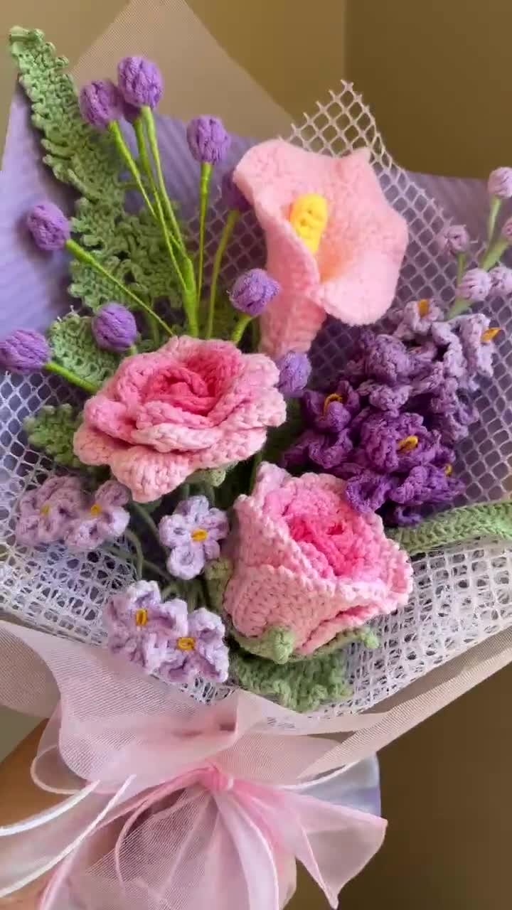 Handmade Crochet Flower Bouquet: Milk Yarn Knitted Roses - Etsy