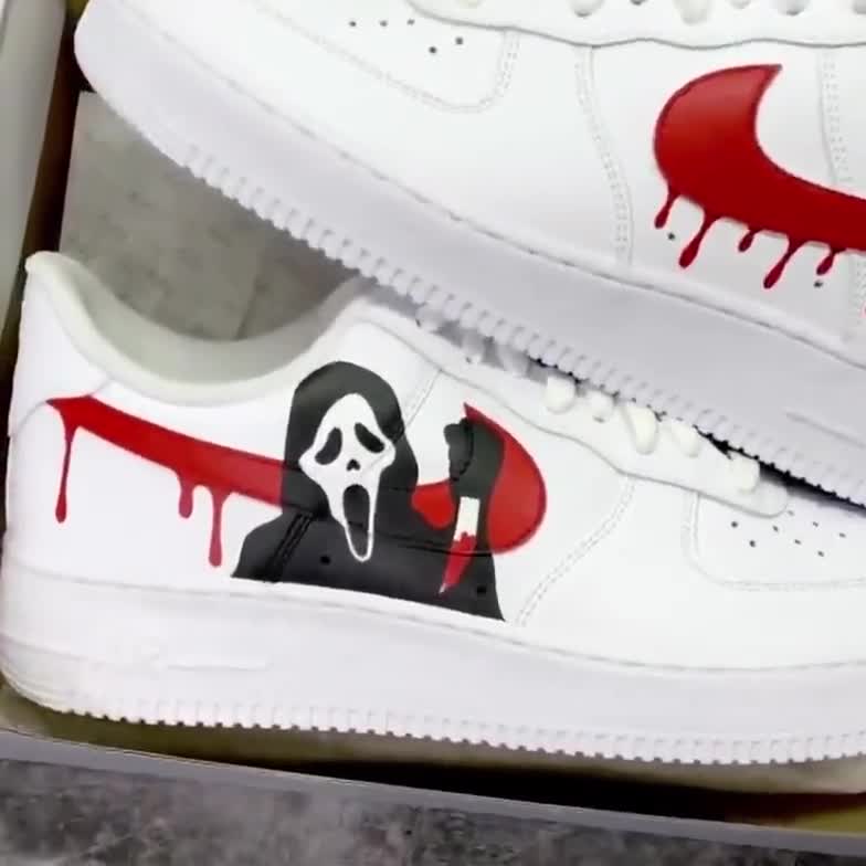 Nike Air Force 1 Ghostface Custom Sneakers Hand Painted 