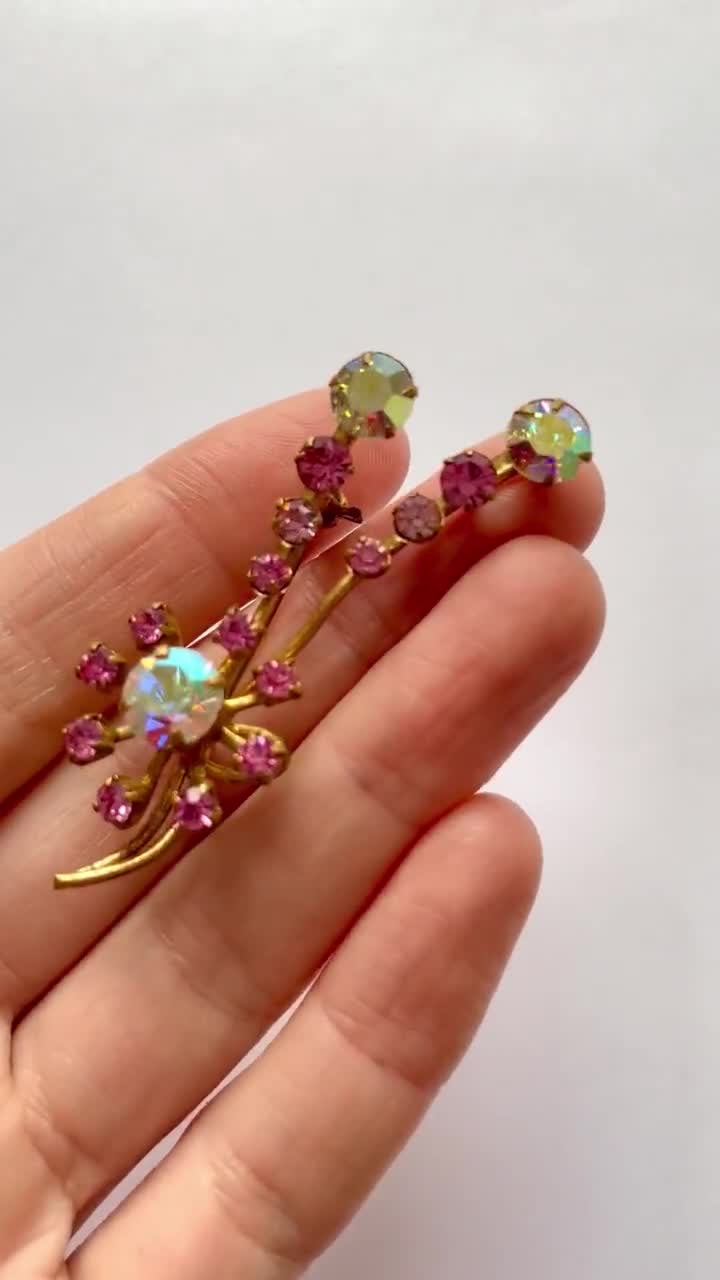 Vintage 1950s Pink Glass Jewel Aurora Borealis Brooch - Etsy