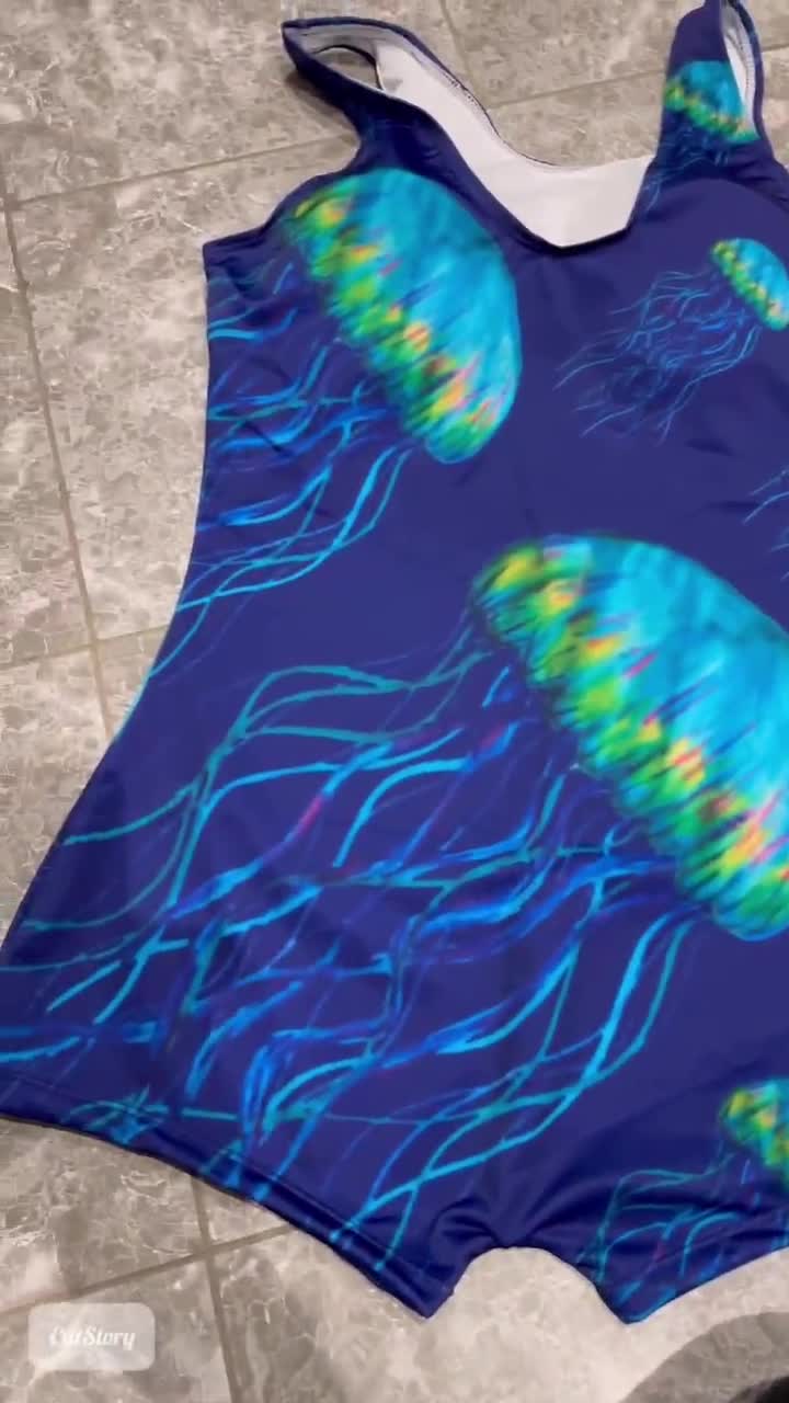 Scoop Back Shorts Boyleg Swimming Costume. Deep Sea Jellyfish on
