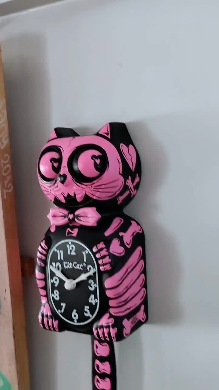 Pink Girl Skeleton Kit-cat Klock© Custom Clock - Horror Cute Skull
