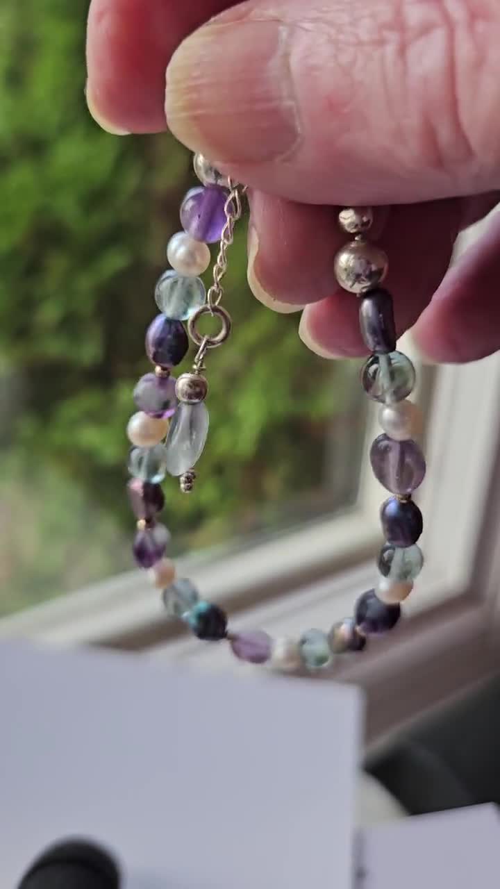 Infinity Fluorite Gemstone Bracelet – Stunningly Beautiful Healing Bracelet  – Pearl & Palette Handmade Freshwater Pearl & Gemstone Jewelry