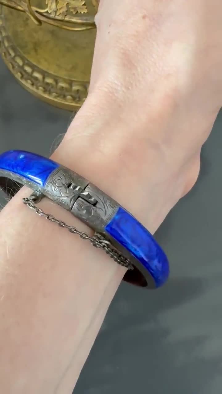サイアムヴィンテージスターリングシルバーブルーエナメルバングル サイアムヴィンテージスターリングシルバーブルーエナメルバングル