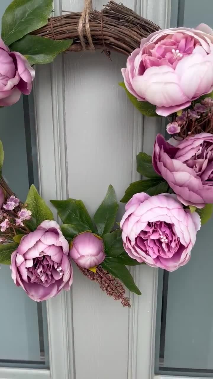 Ghirlanda Decorativa A Mano Con Peonie, Ortensie E Rose, Diametro 58 Cm, Fiori In Seta, Per Porta, Finestra O Parete
