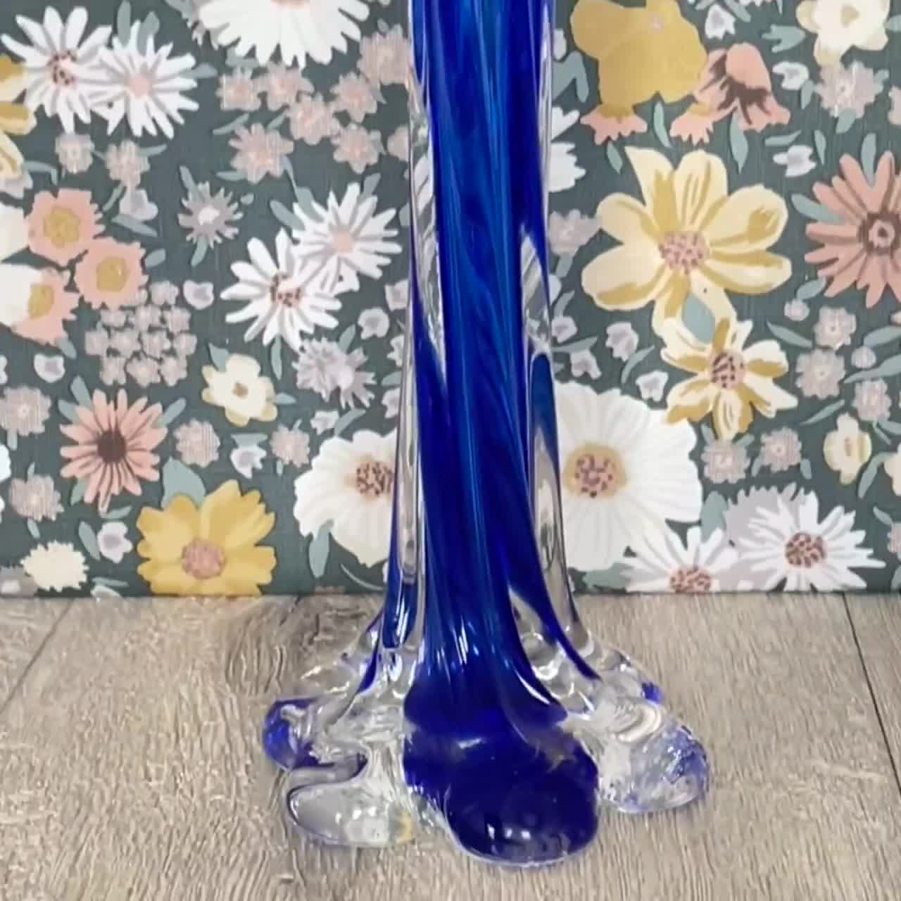 Cobalt Blue Elephant Foot Vase With Twisted Stem – Vintage MCM