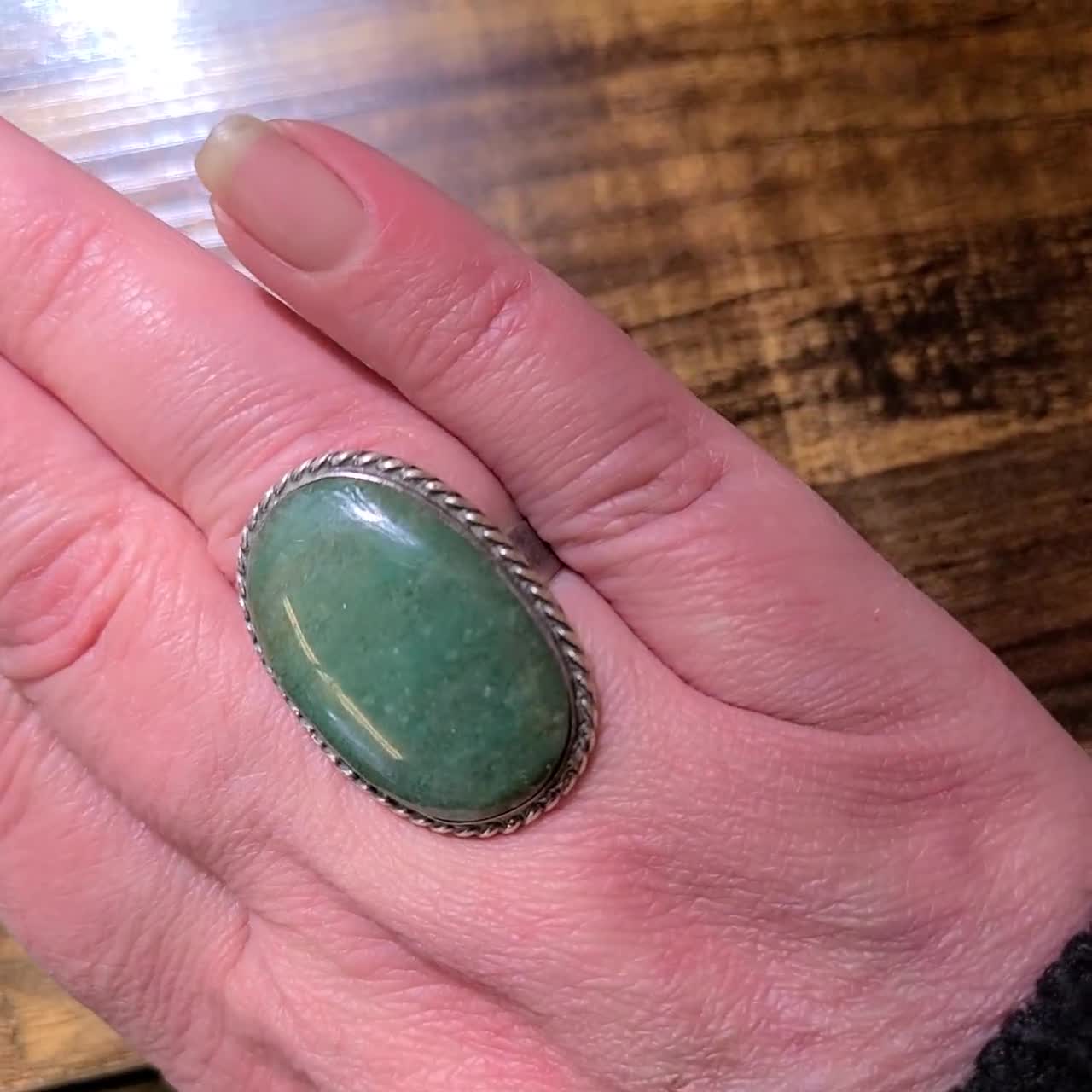 ヴィンテージ 925 スターリングシルバー モダニスト グリーンアゲート