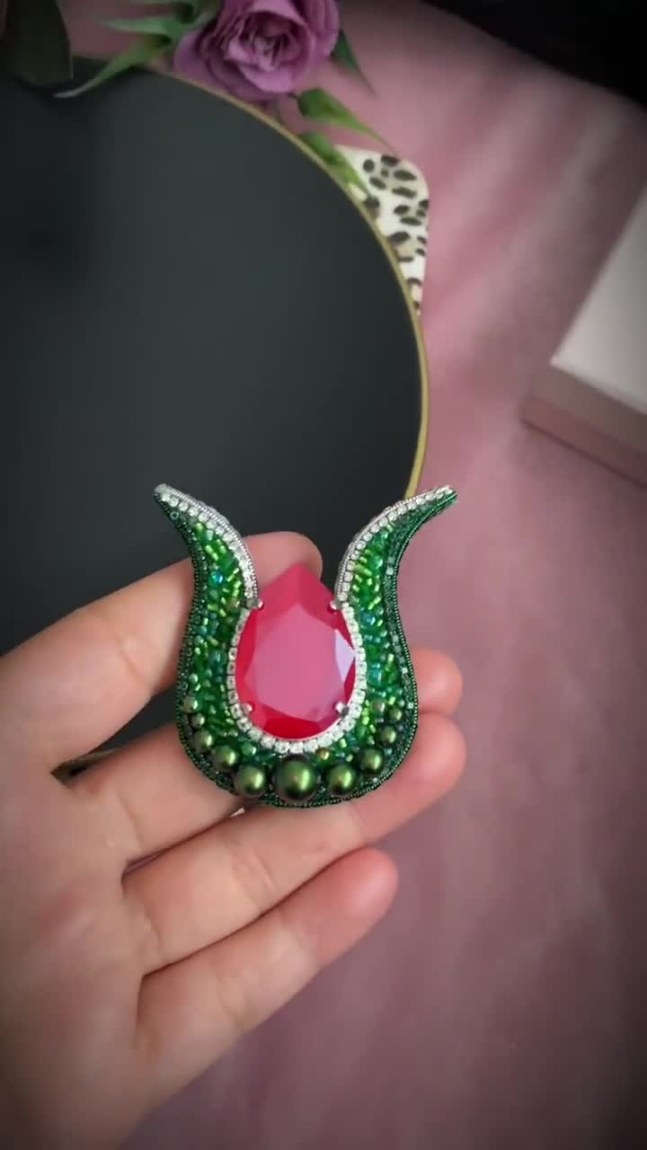Beaded Tulip Brooch: Embroidered Ottoman Style Pin - Etsy