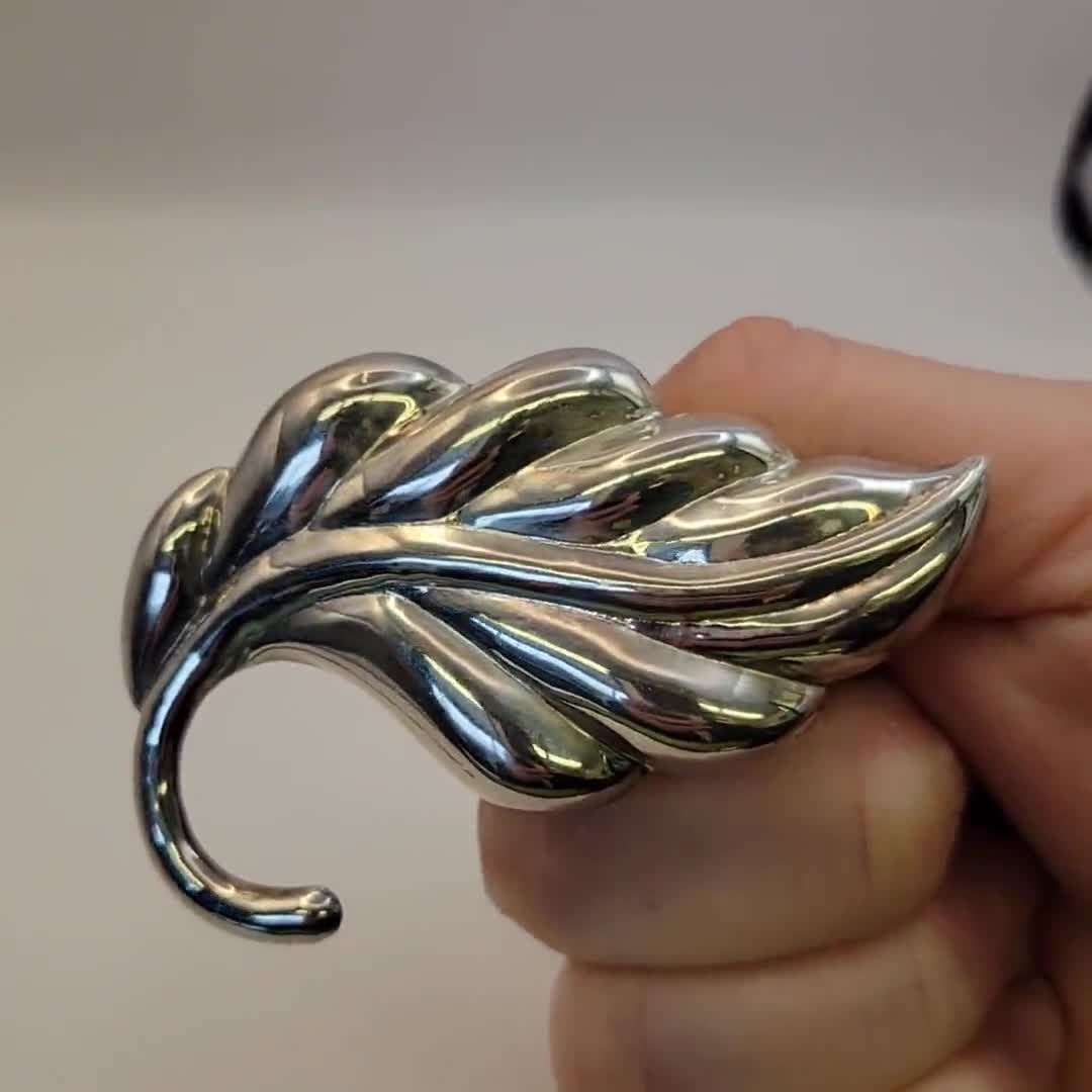 Vintage Large Silver Leaf Pin - High Polished 925 Silver 3