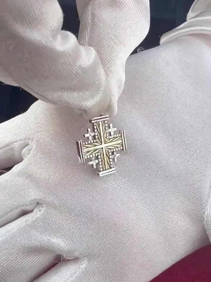 ツートンカラーのエルサレム十字架ペンダント | シルバー925と14金の