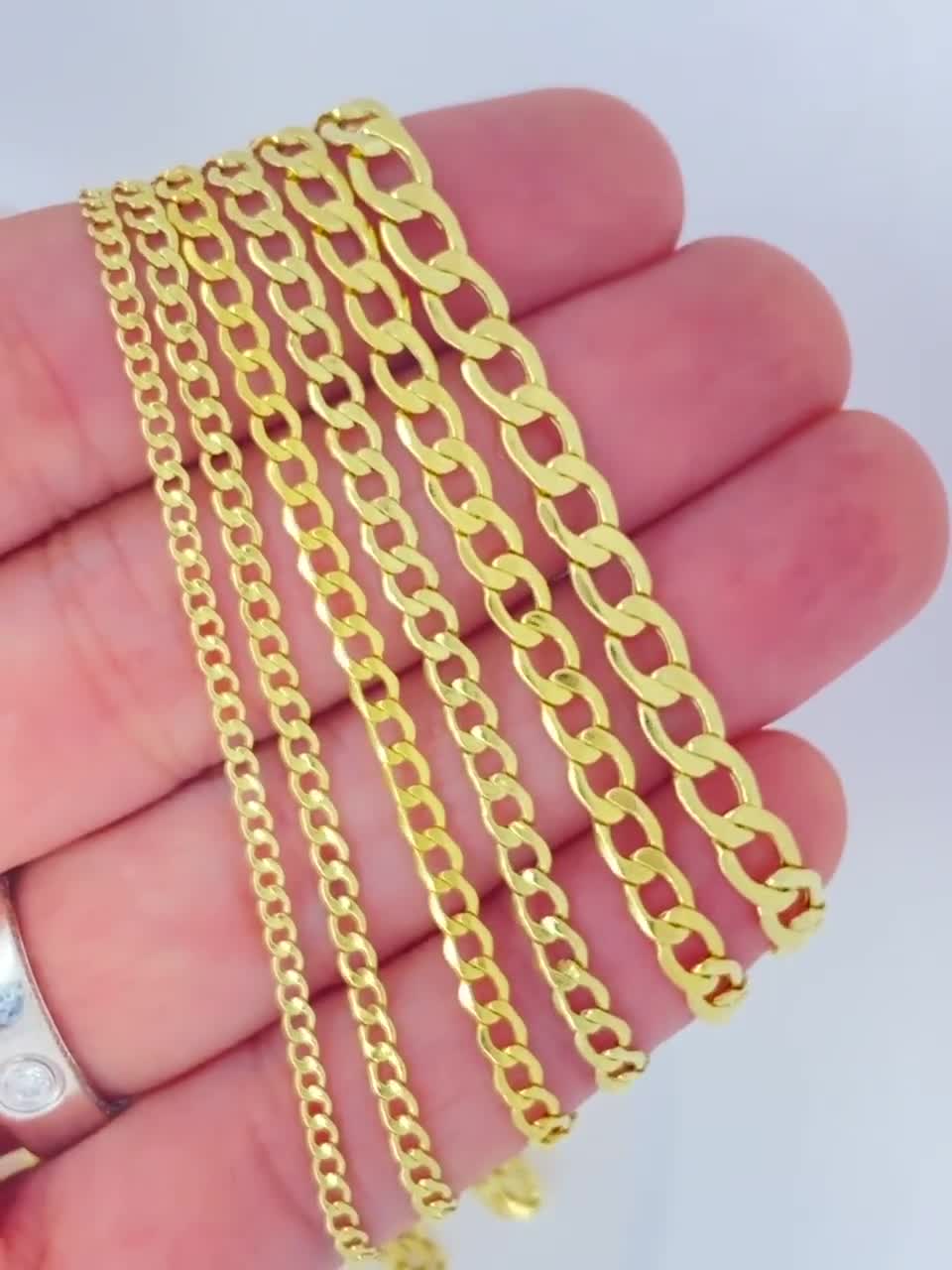 ソリッド14Kゴールドカーブチェーンネックレス、2mm、2.5mm、3mm、3.5