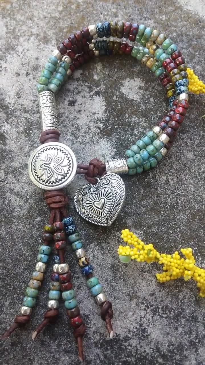 Bracciale Avvolgente In Pelle Con Ciondolo Cuore: Stile Boho, Fatto A Mano, Multifilo, Regalo Donna, 19.5x3.5cm