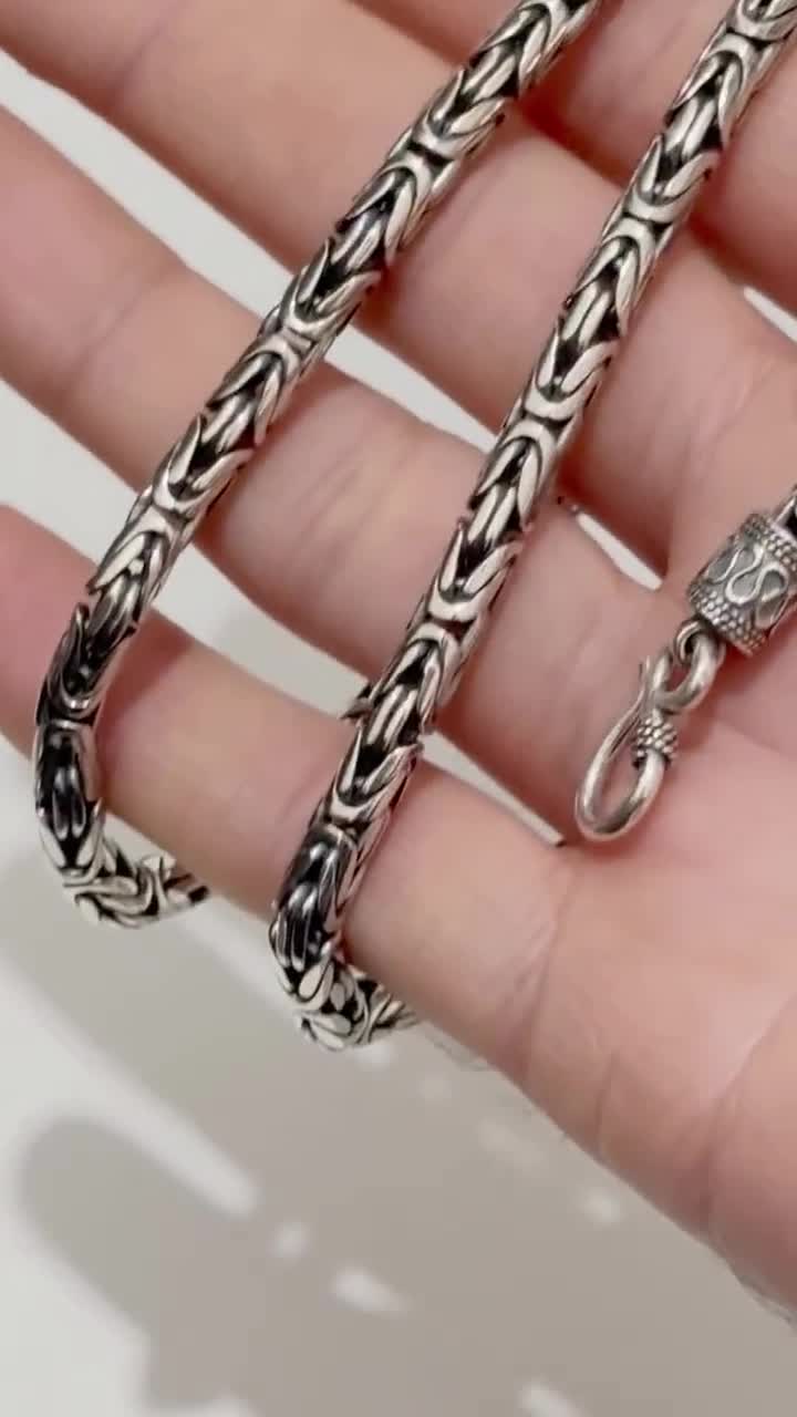 Silverly Pulsera Cadena Bizantina Balinesa Gruesa Plata De Ley 925 Hombre Mujer | Pulsera Pesada Oxidada Cuentas Cuerda Cierre Gancho Forma S