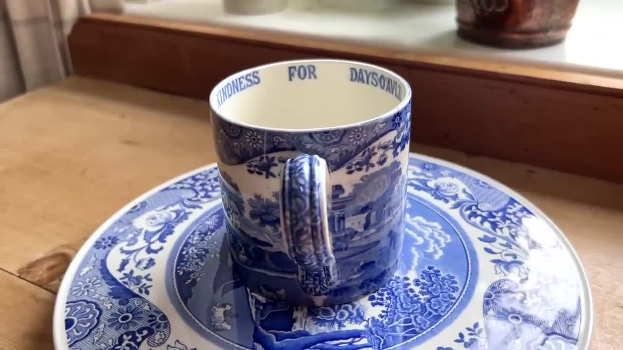 Antique Copeland Spode Blue Italian Double Handled Cup 'avld Lang