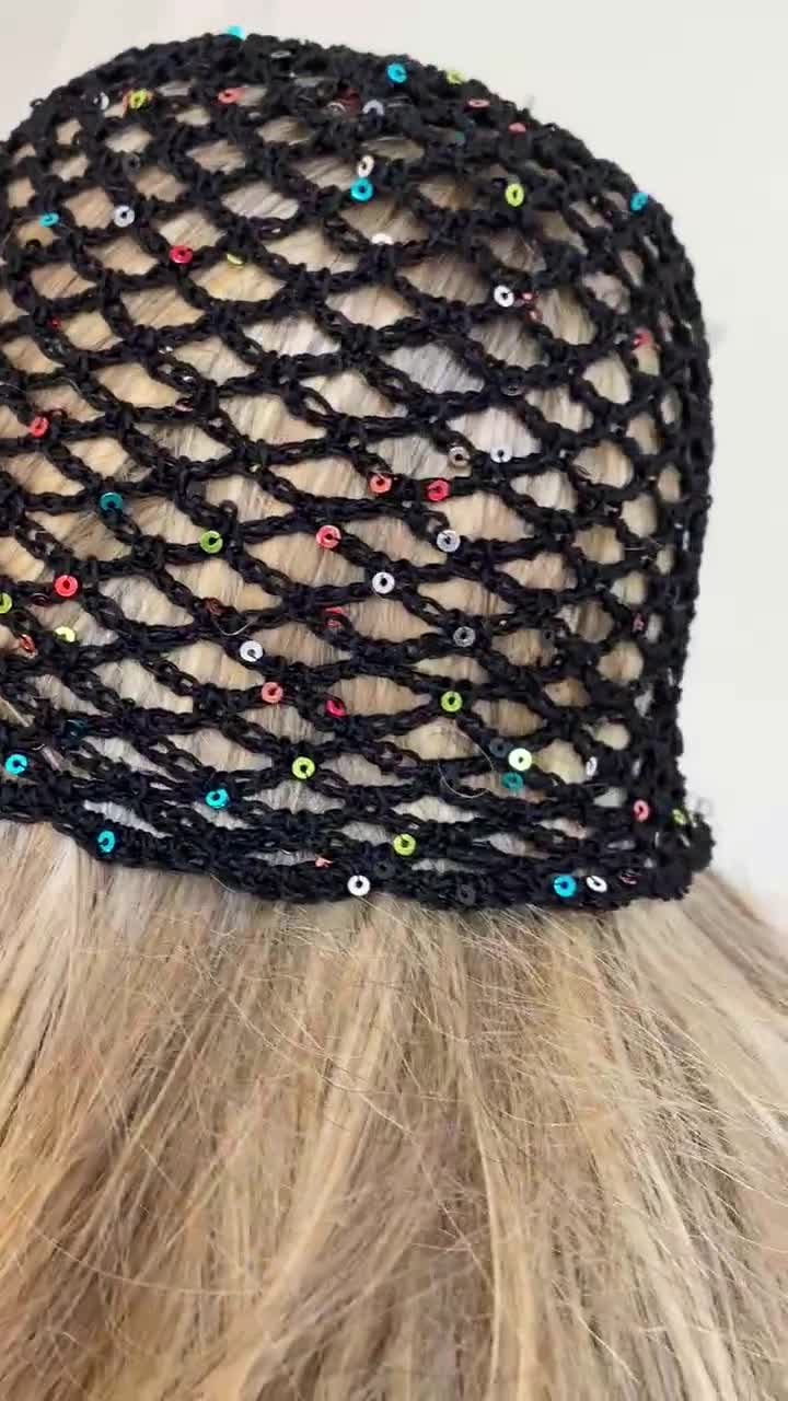 Crochet Black Mesh Hat, All Color Skull Cap, Netted Mesh