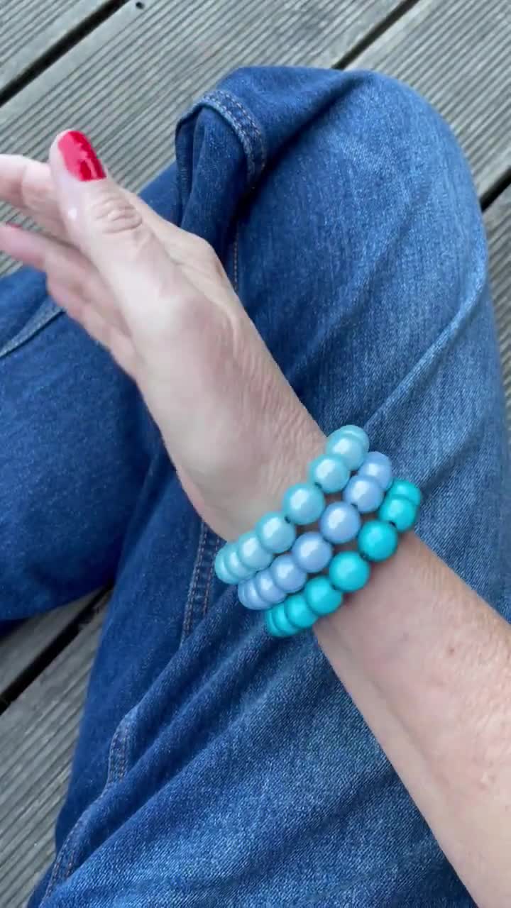 ブレスレット（12 mm）3つのきらめくブルーのミラクルビーズ、パヴェ