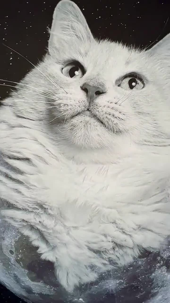 満月の猫のプリント | 宇宙アート | 白い猫 | 宇宙アート | 月の
