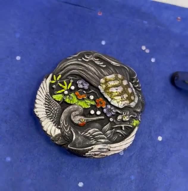 950 Japanese Silver and Enamel Antique Brooch Incredible
