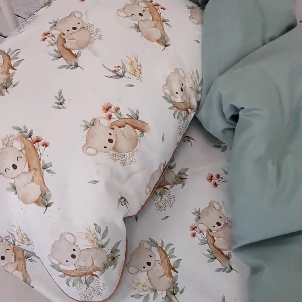 Parure De Lit Enfant Microfibre Imprimé Koala - Housse De Couette 100x135cm + Taie D'oreiller