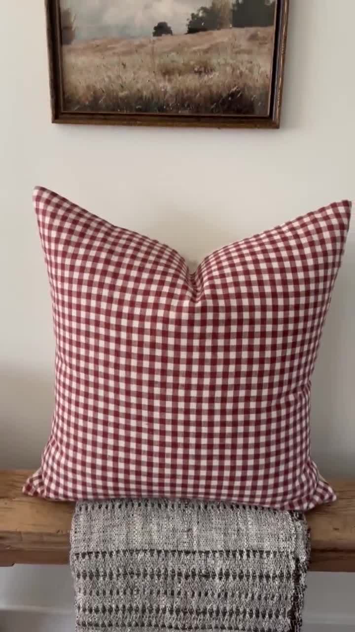 Buy MAVIS Dark Red Gingham Linen Pillow Cover Burgundy Gingham