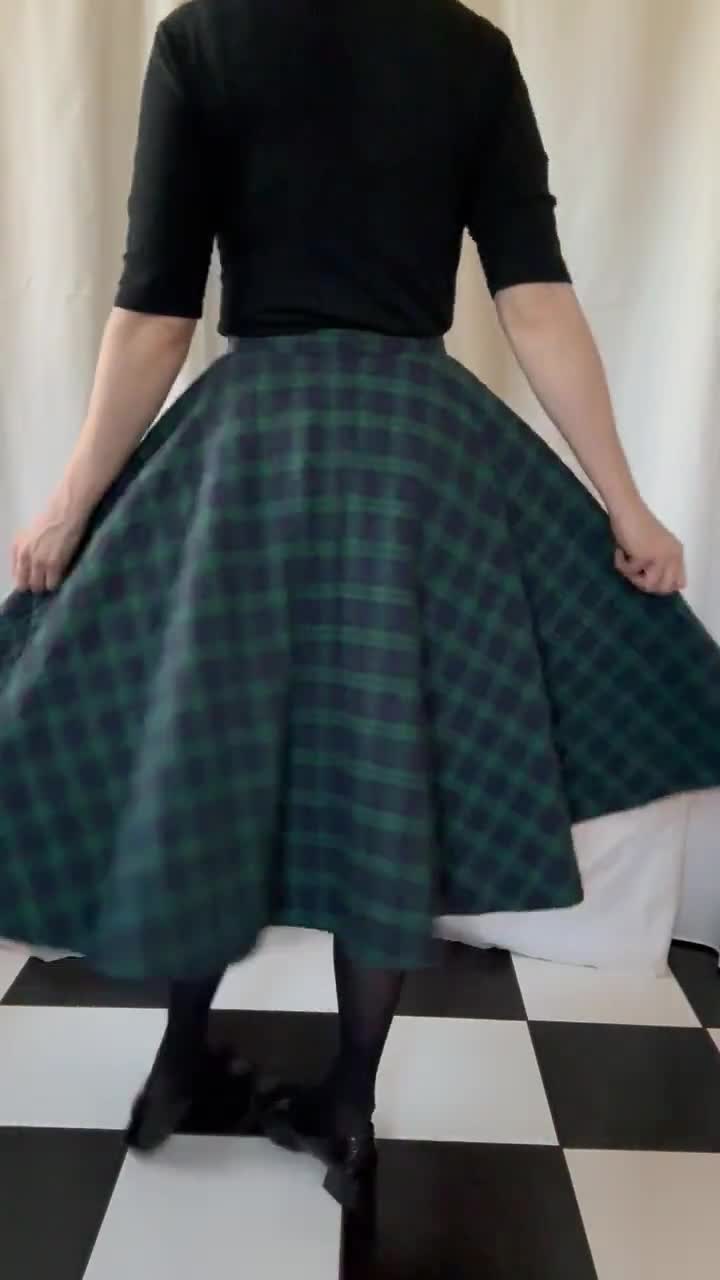 Black watch plaid taffeta skirt hotsell