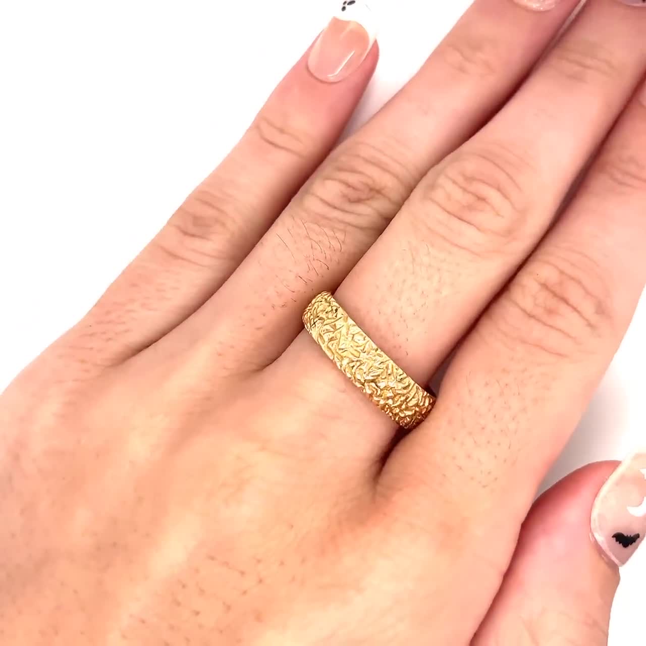 Men's 14k Solid Yellow Gold Nugget Wedding Band – Handmade & Textured, Size 6