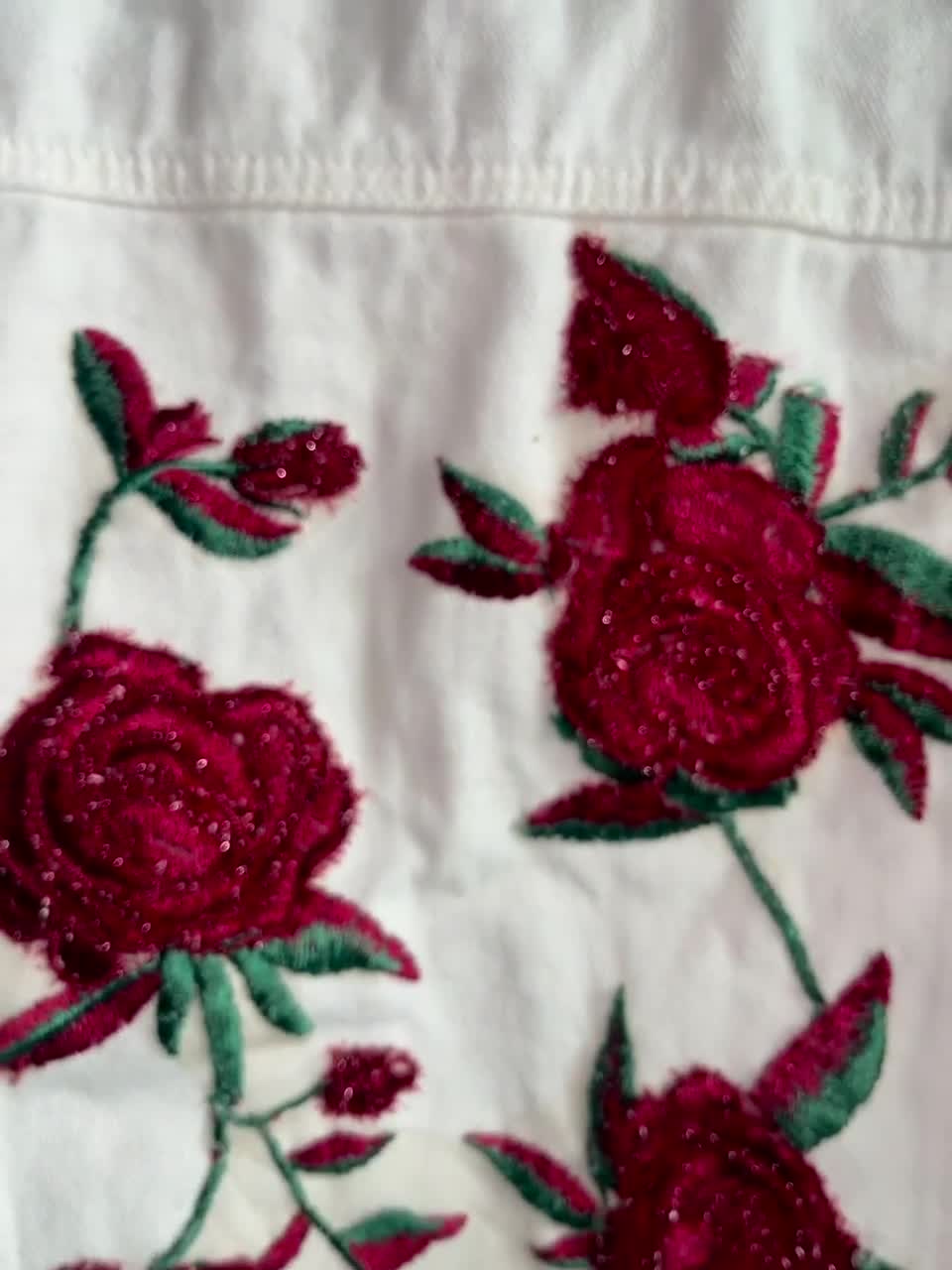 Rose Embroidery Detailed White Denim Jacket - Etsy