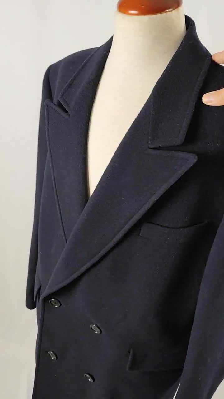 【archive】90's WOOL DOUBLE BREASTED COAT 1980s 1990s Charcoal Grey Wool Double Breasted Coat