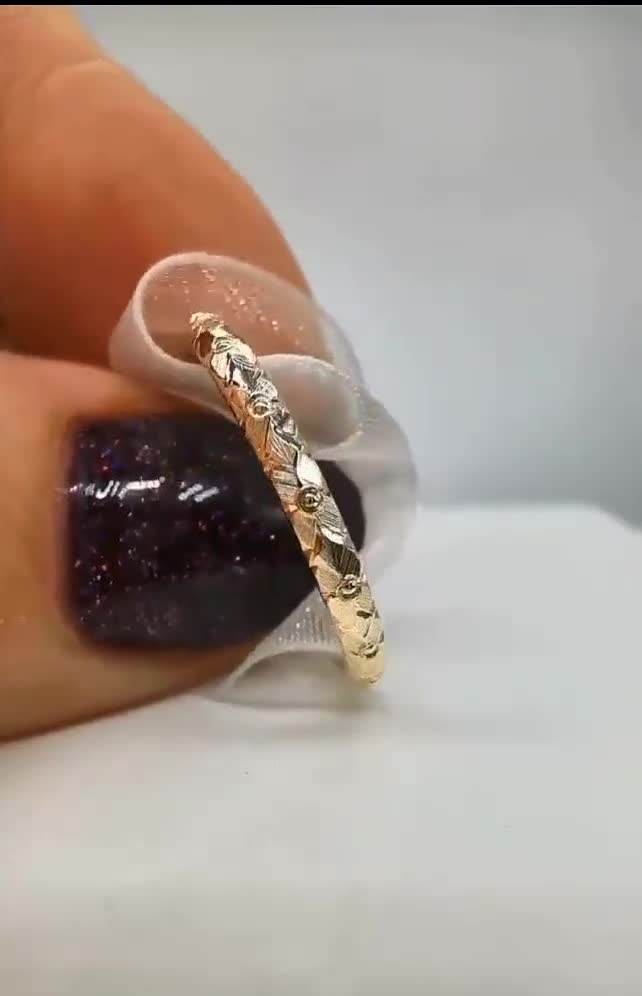Orange Blossom Flower Hand Engraved Ring 2mm Available in 950