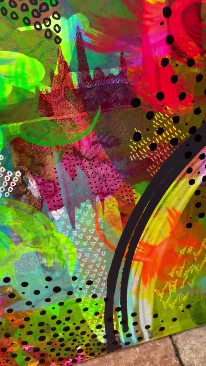 カラフルな抽象画「細部に層」 | オリジナル、24x36インチの