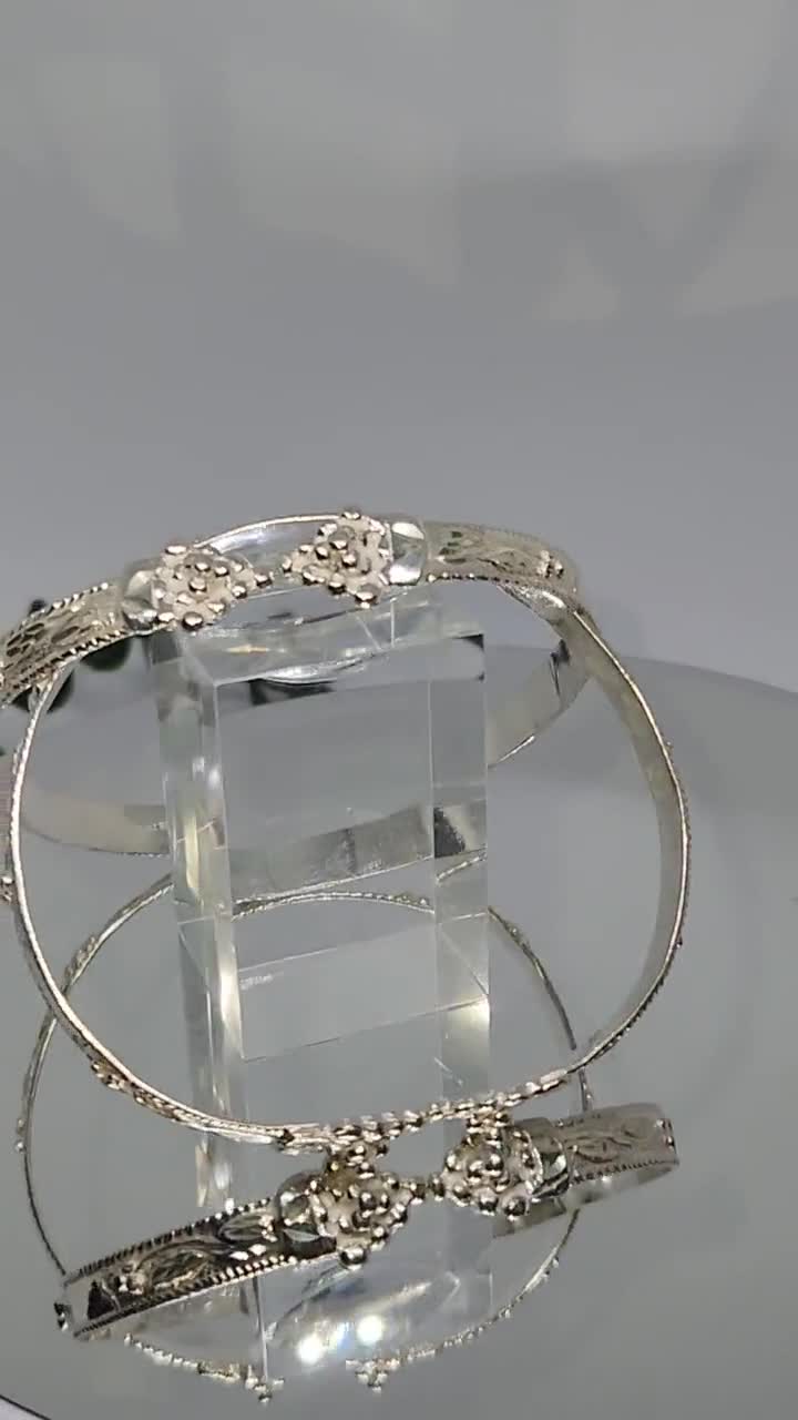 925 GENUINE Sterling Silver Flat Bangles, Grape Head Bracelets