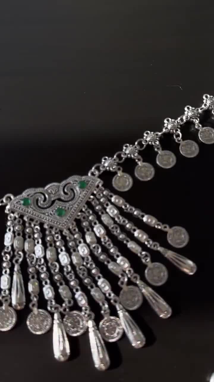 Kazakh Headpiece, Traditional Silver Hair Jewelry, Ethnic Headwear