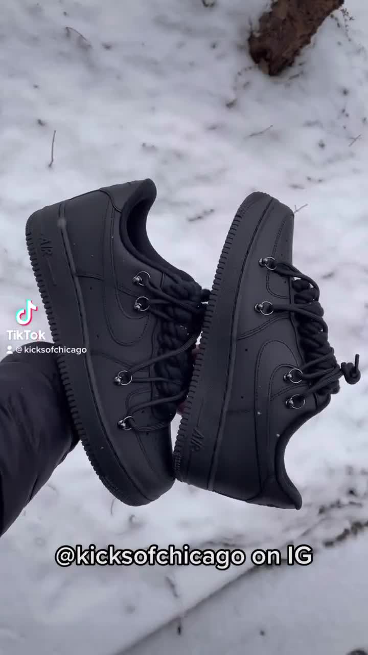 Custom Air Force 1 Black matte Black Rope Laces // Overlay Laced Custom  Shoes 