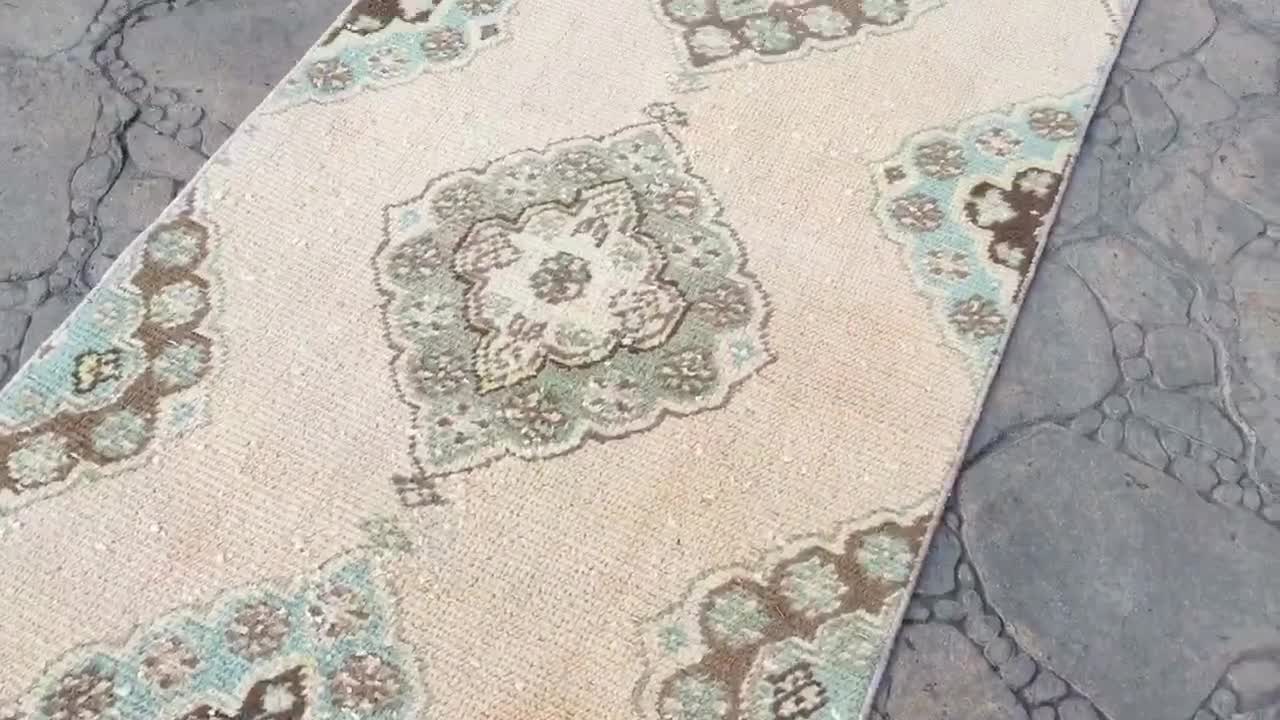 手織りウールランナーラグ：エクストラロングヴィンテージ廊下用