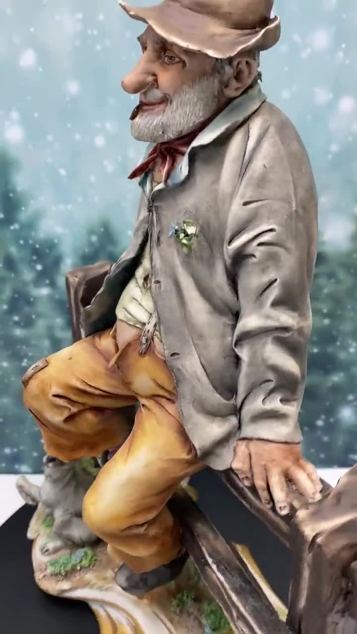 Vintage Capodimonte Style Porcelain Tramp on Fence With Dog