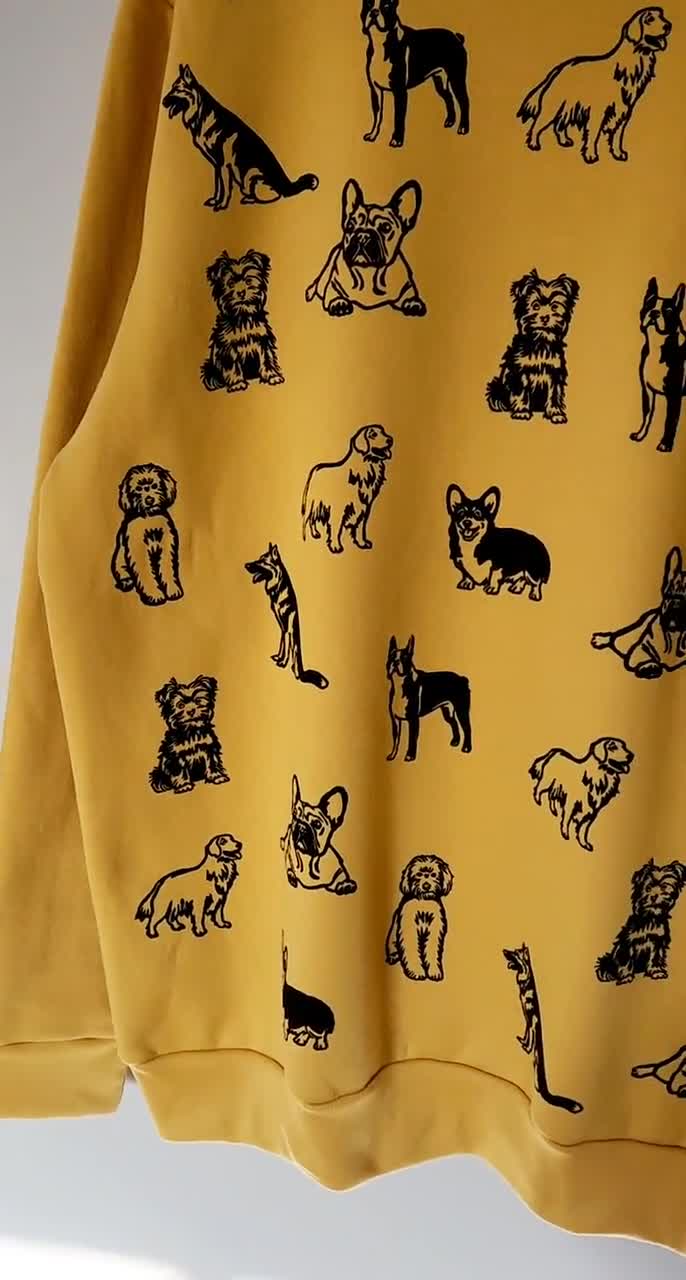 Dog Print Sweatshirt, Hand Printed Unisex Crewneck, All Over