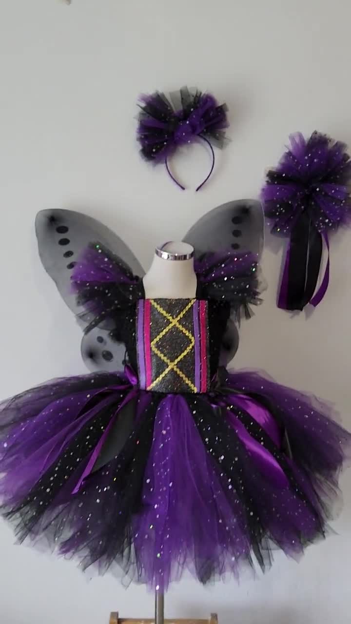 Enchanting Purple & Black Fairy - Butterfly Tutu Costume Set -Girls Sparkle Dress with Wings and Accessories - Black Fairy Costume for girl Enchanting Purple & Black Fairy - Butterfly Tutu Costume Set -Girls Sparkle Dress with Wings and Accessories - Black Fairy Costume for girl