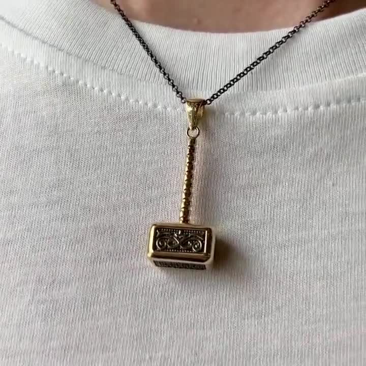 14k Yellow Gold Hammer Pendant Necklace - High Polish, Handmade In USA, Gift Ready - View #8