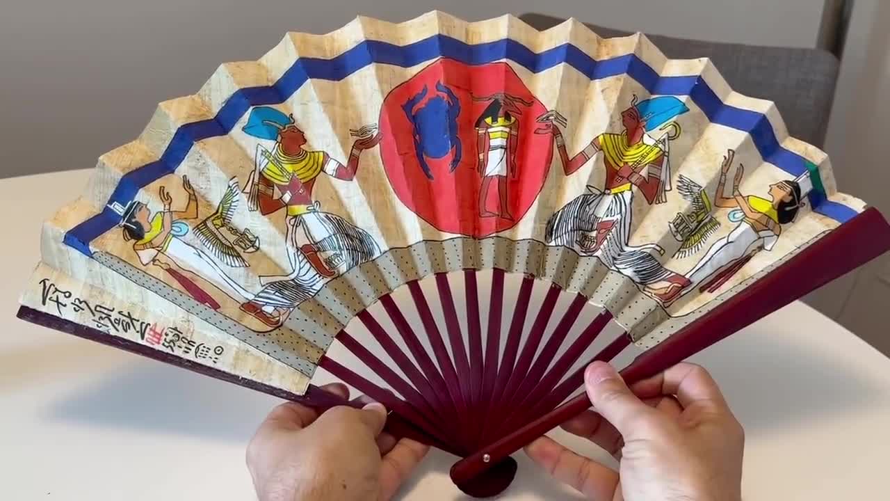 古代エジプト神話のラーの物語を描いたパピルス扇子 - Etsy 日本