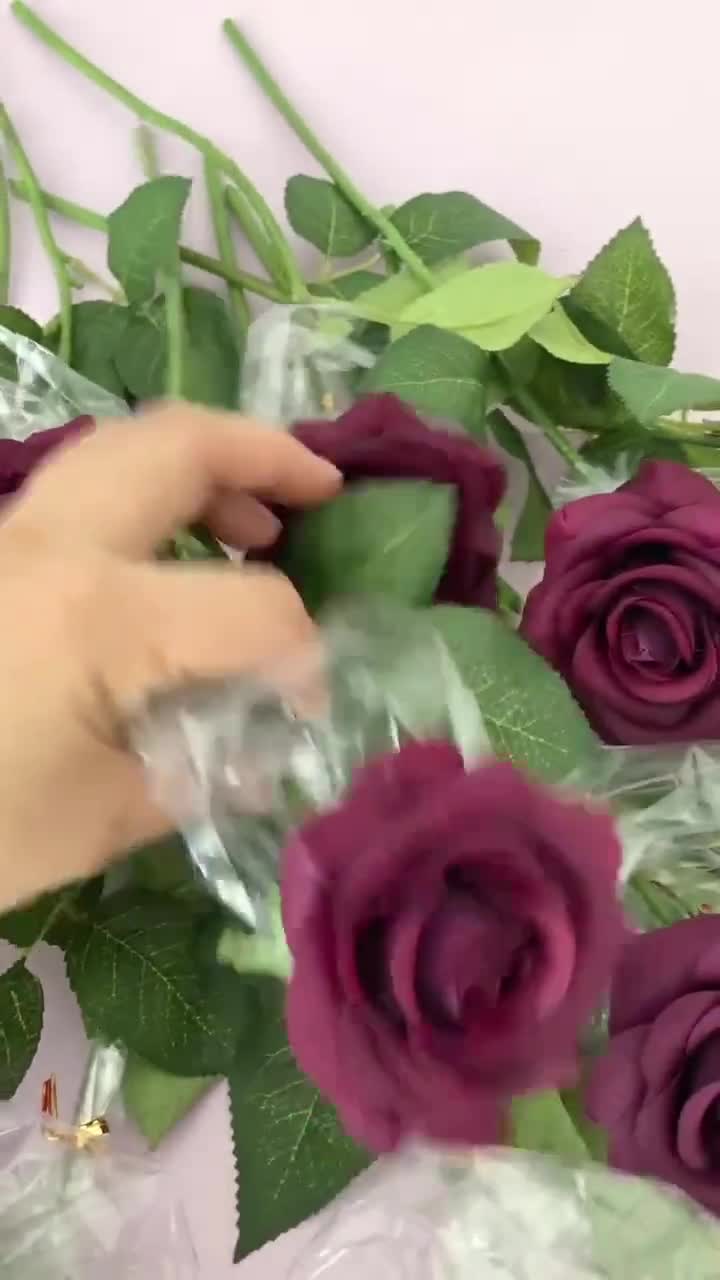 Fiori nuziali marrone, fiori artificiali rose Real Touch, composizione  floreale prugna fai da te per bouquet di centrotavola nuziali HD1811-DZ -   Italia