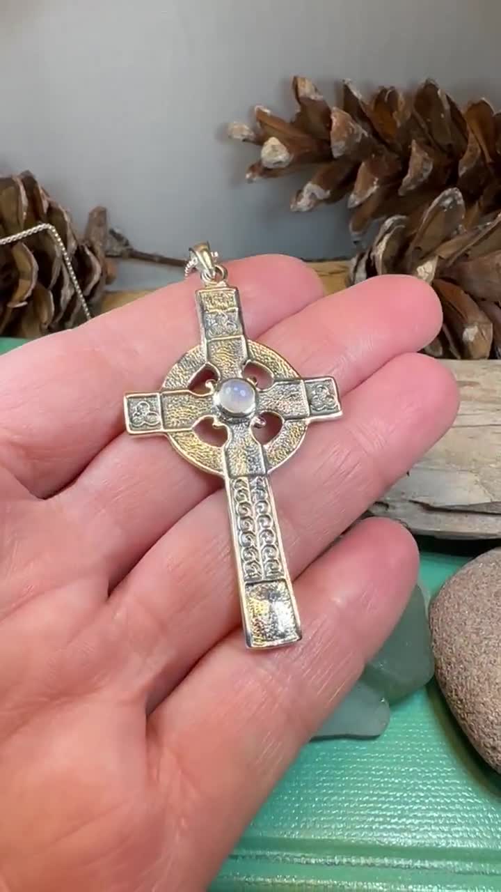 Large Celtic Cross Charm Necklace. Irish Cross. Crucifix Necklace. Saint Bridgid. St Patrick Irish Necklace, Confirmation, Sponsor Gift