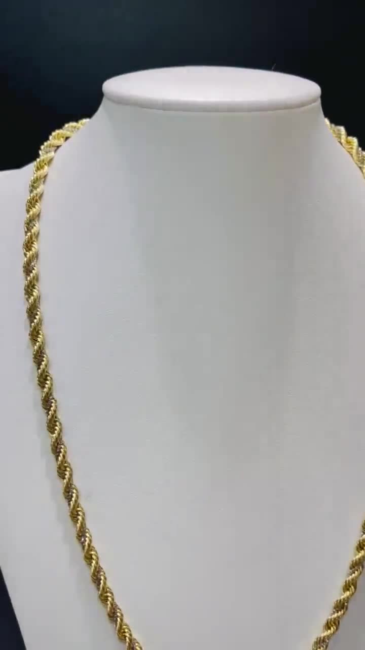 Collar de cuerda trenzada de oro bicolor de 14 quilates con cadena de caja blanca de 19,7 pulgadas video poster