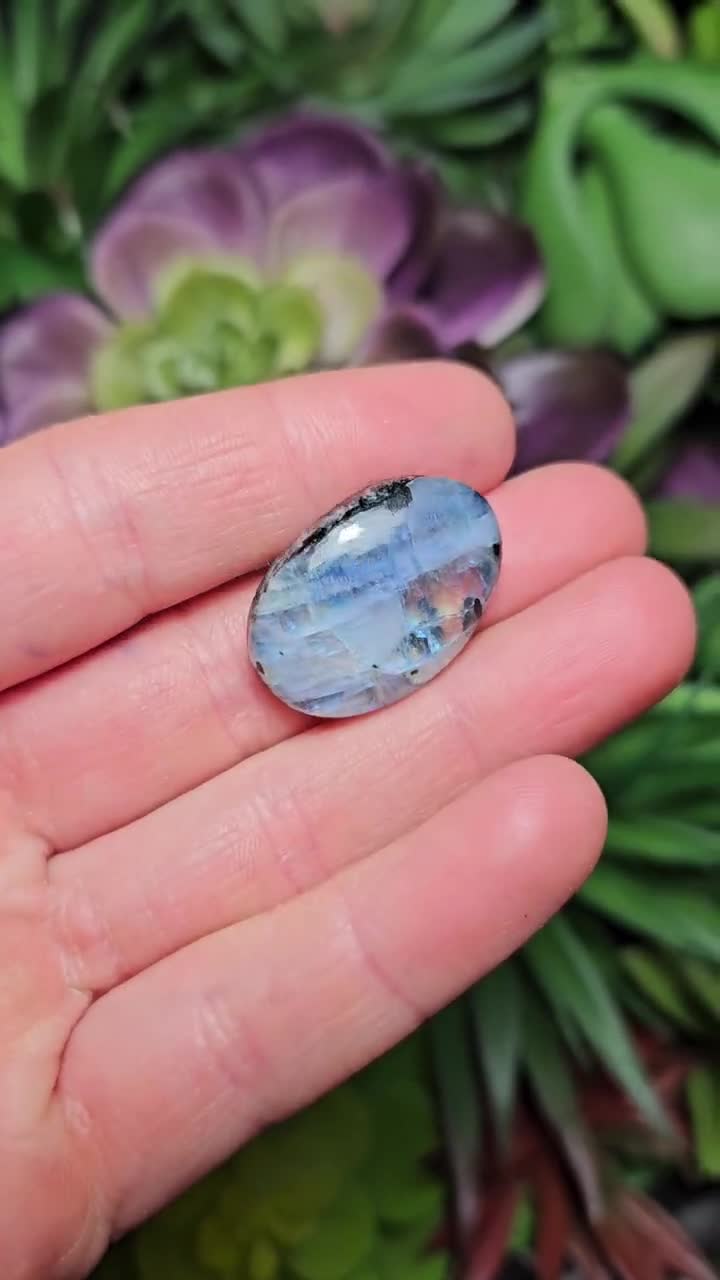 Rainbow Moonstone Cabochon With Black Tourmaline Inclusions - Etsy