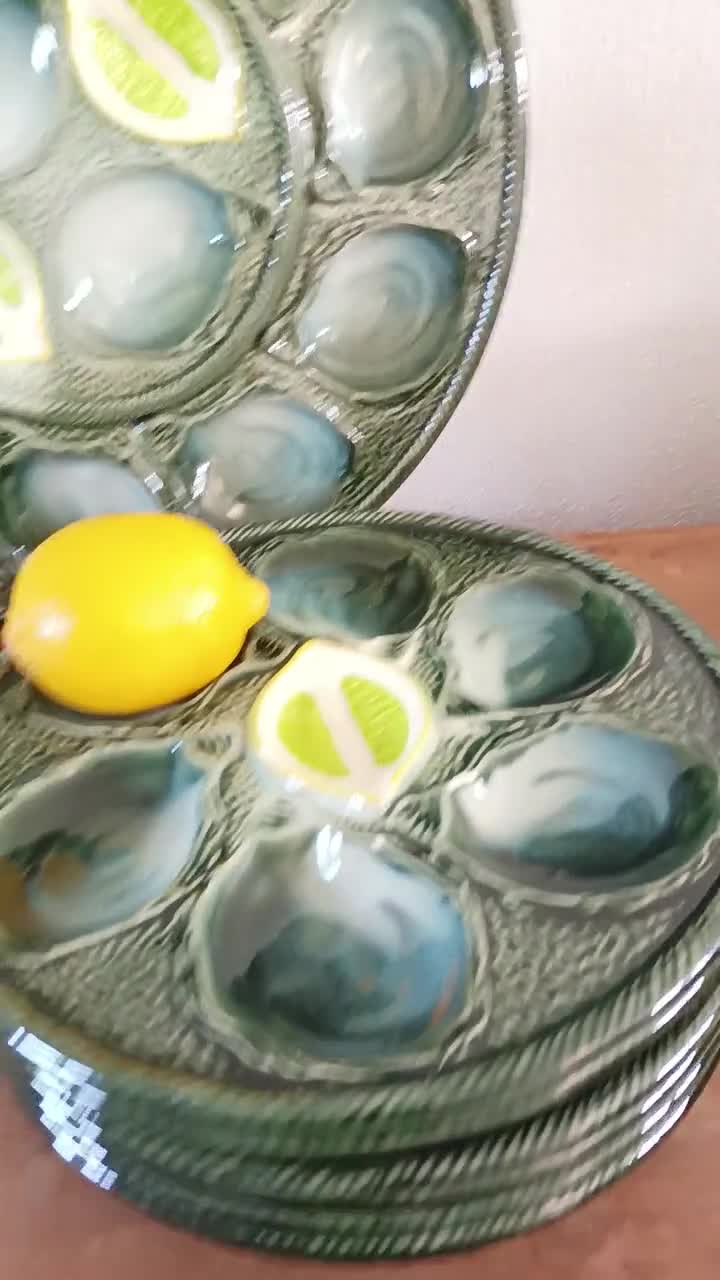 Vintage St. Clement France – Set Of 6 Dark Green Bread & Butter / Appetizer Plates, Hand Painted