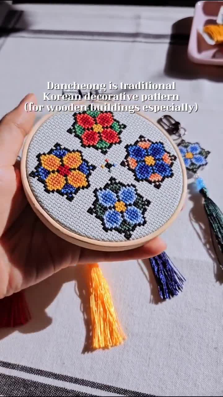 Korean Dancheong Cross Stitch Pattern: Norigae Keychain Design