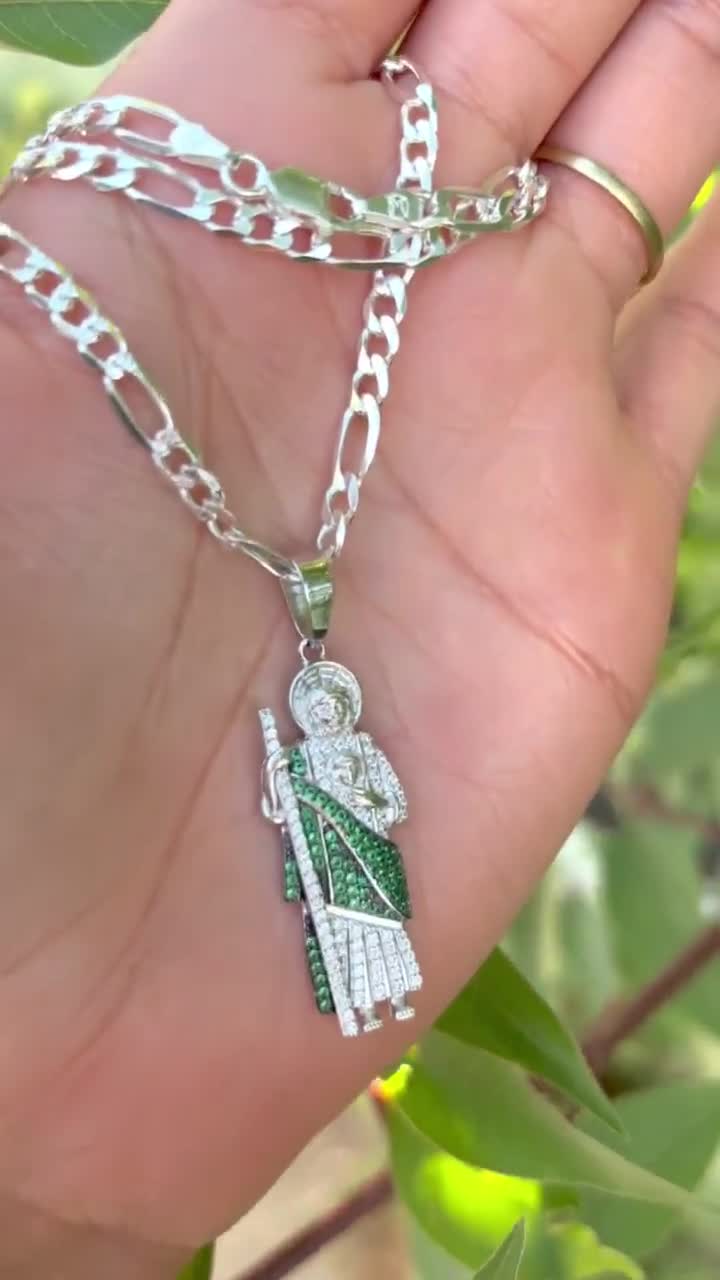 Silver 925 Saint Jude Necklace, Figaro Chain Necklace