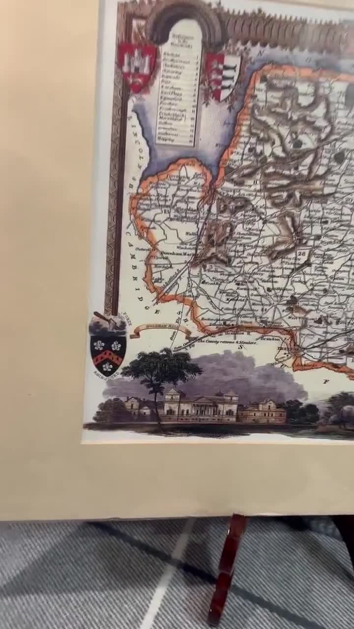 ヴィンテージ c1837 ノーフォーク装飾 19世紀 トーマス・ムール地図